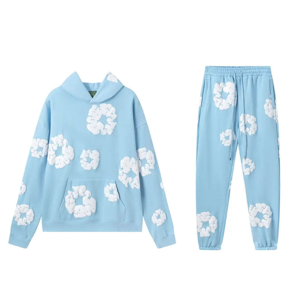 Cross-border Hot European Code Autumn And Winter Foam Printed Hooded Sweatshirt Trousers Set Complete Series Trendy Factory Wholesale