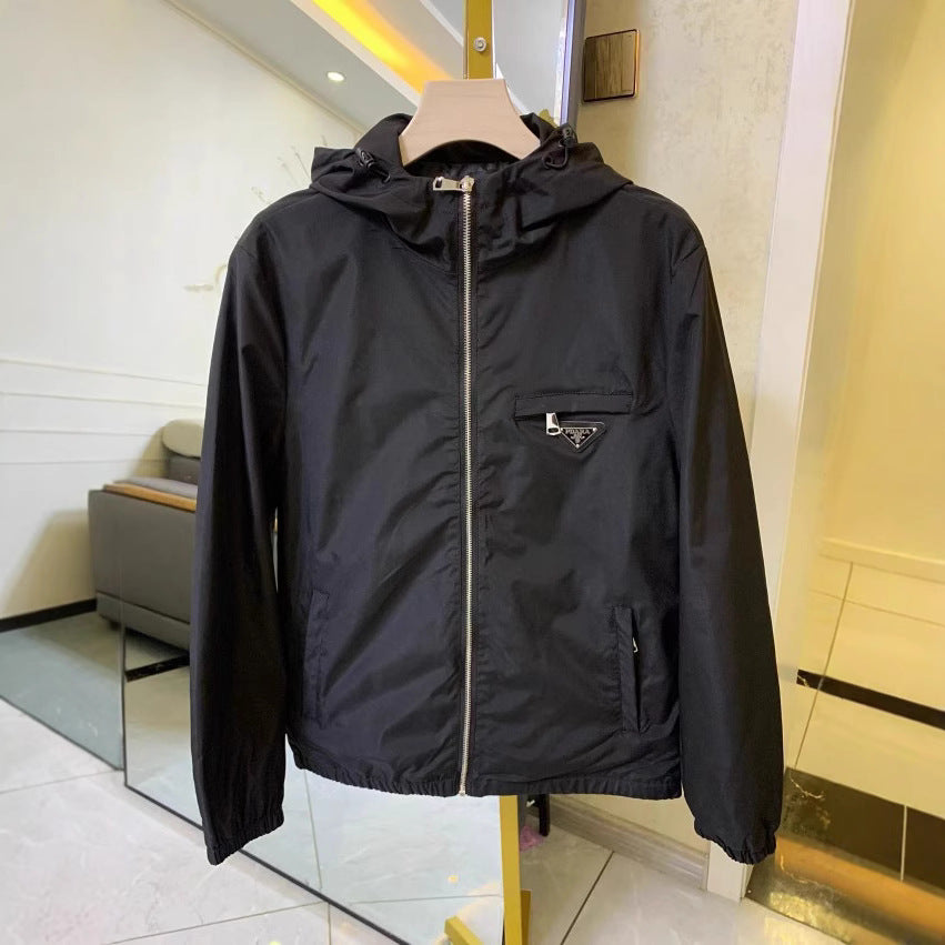 European Goods Spring And Summer New Metal Triangle Label Hooded Jacket Slim-fit Men's Spiritual Guy Youth Casual Jacket