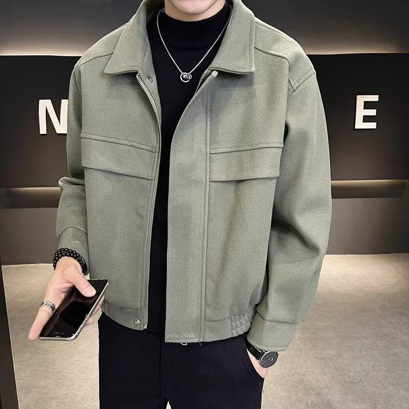 Woolen Jacket Men's Coat Autumn And Winter 2023 New High-end Feeling Fool Handsome Casual Top Short Woolen Top