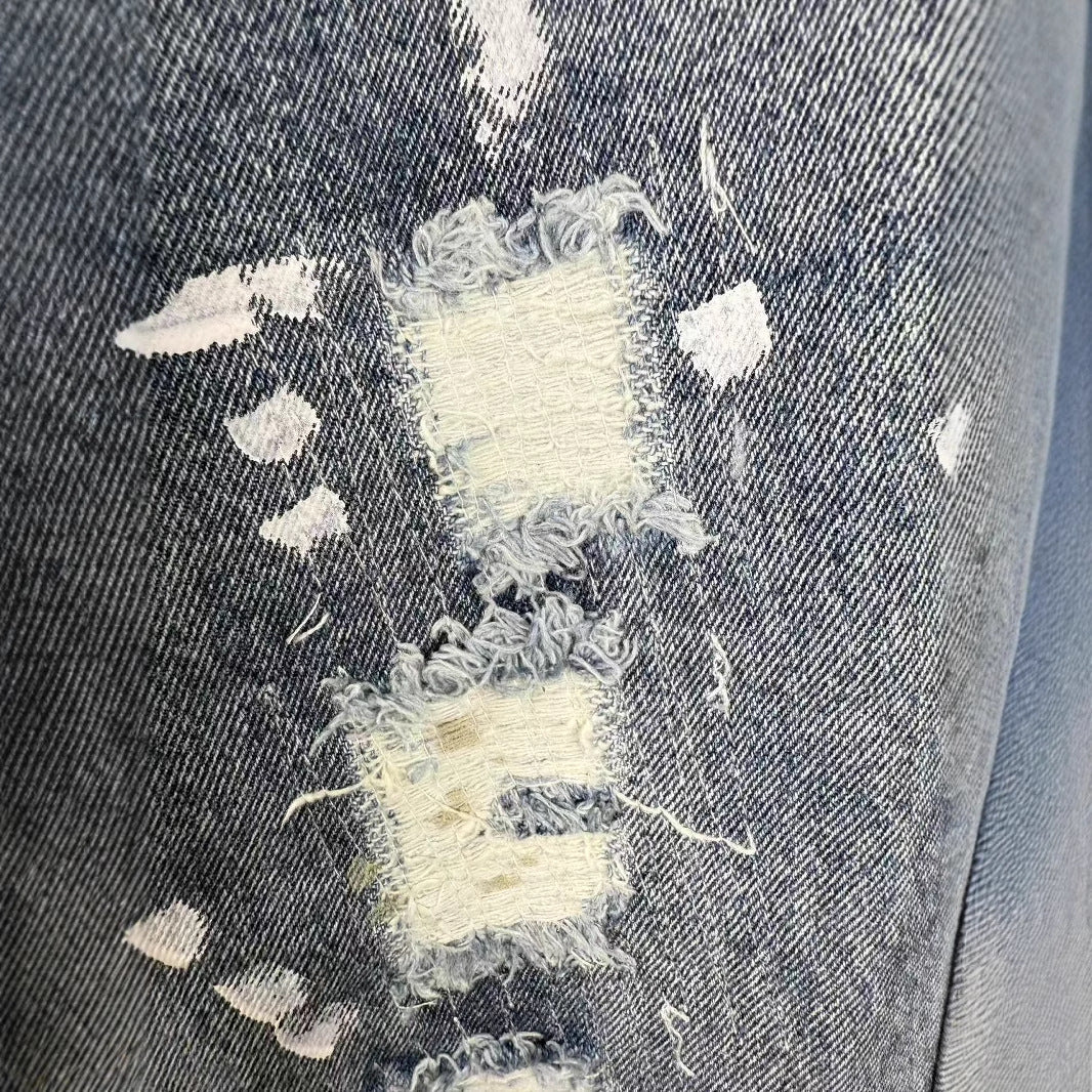 GalleryDept Splash Ink Destruction Patch Stitching Micro Flare Jeans American Ripped Street Hip Hop Pants