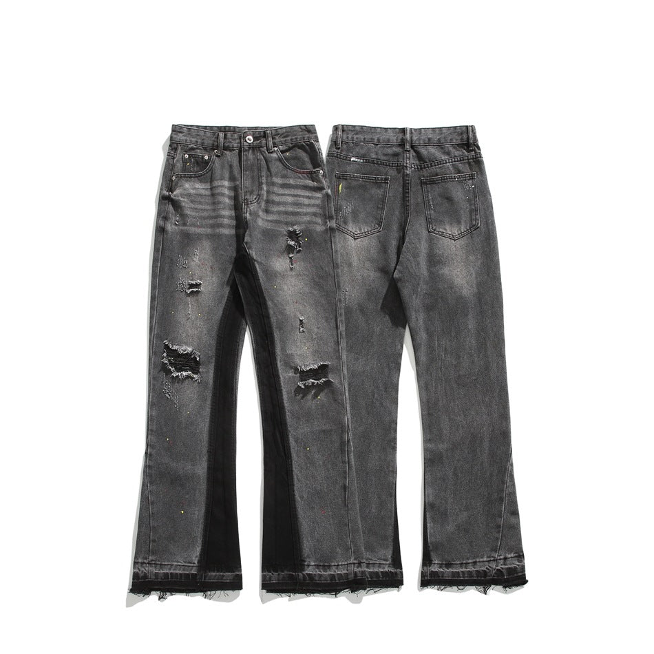 MAOQIAOYI American Vibe Men's Pants Hole Slim Flared Pants Men's And Women's Design Sense Micro-blare Jeans 5010