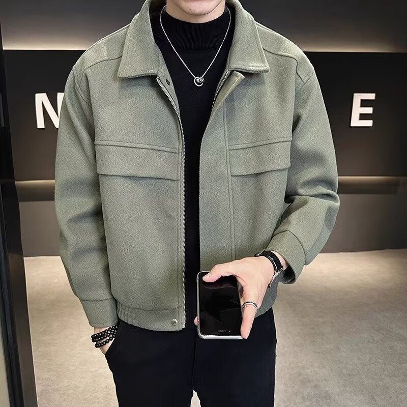 Woolen Jacket Men's Coat Autumn And Winter 2023 New High-end Feeling Fool Handsome Casual Top Short Woolen Top