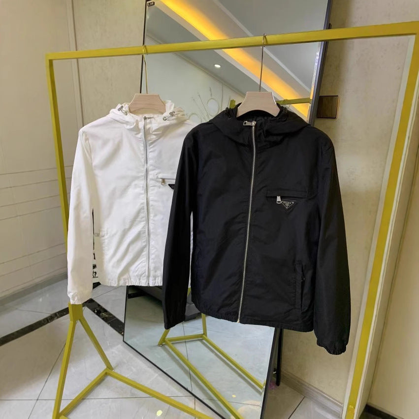 European Goods Spring And Summer New Metal Triangle Label Hooded Jacket Slim-fit Men's Spiritual Guy Youth Casual Jacket