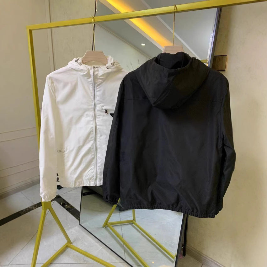 European Goods Spring And Summer New Metal Triangle Label Hooded Jacket Slim-fit Men's Spiritual Guy Youth Casual Jacket