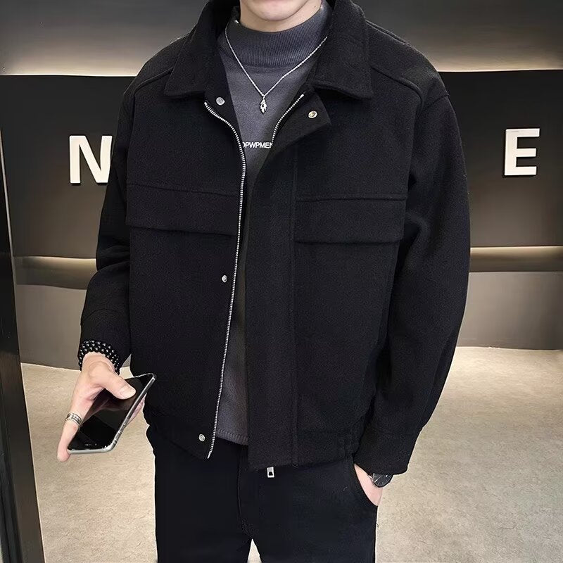 Woolen Jacket Men's Coat Autumn And Winter 2023 New High-end Feeling Fool Handsome Casual Top Short Woolen Top