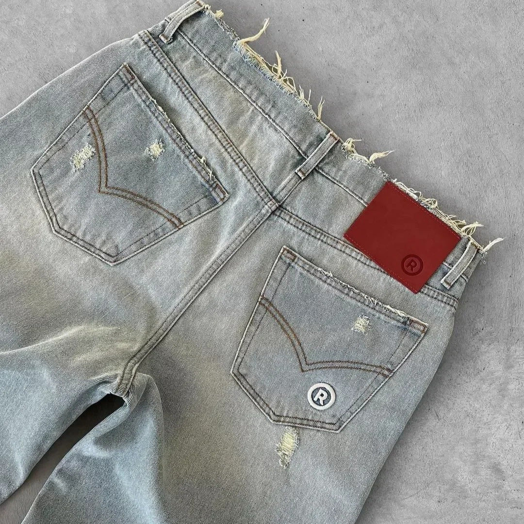 Europe And The United States Cross-border Washed Old Hole Solid Color Jeans Men And Women With Street Fashion Casual Jeans