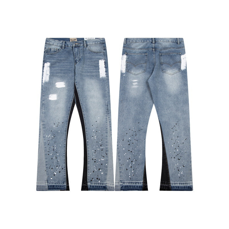 Outer Single GALLERY DEPT Splash Ink Graffiti Micro Horn Stitching Ripped Casual Loose Jeans Long Pants Trendy