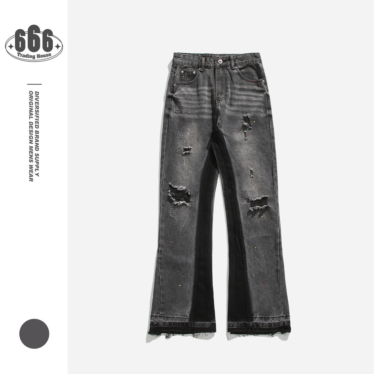 MAOQIAOYI American Vibe Men's Pants Hole Slim Flared Pants Men's And Women's Design Sense Micro-blare Jeans 5010