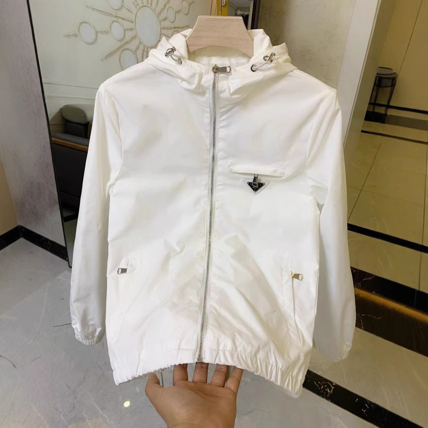 European Goods Spring And Summer New Metal Triangle Label Hooded Jacket Slim-fit Men's Spiritual Guy Youth Casual Jacket
