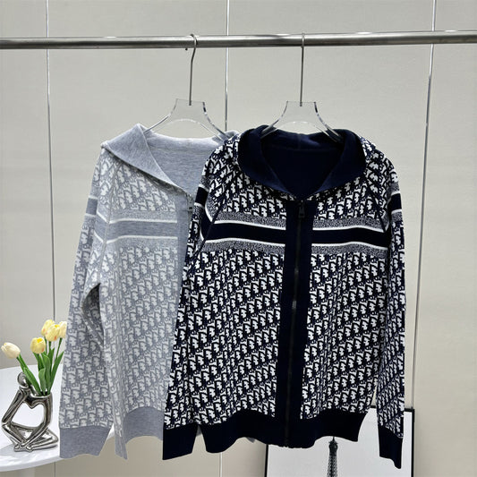 Dropshipping Spot D High Version 2024 Autumn And Winter Double-Sided Presbyopic Letter Cardigan Jacket For Men And Women
