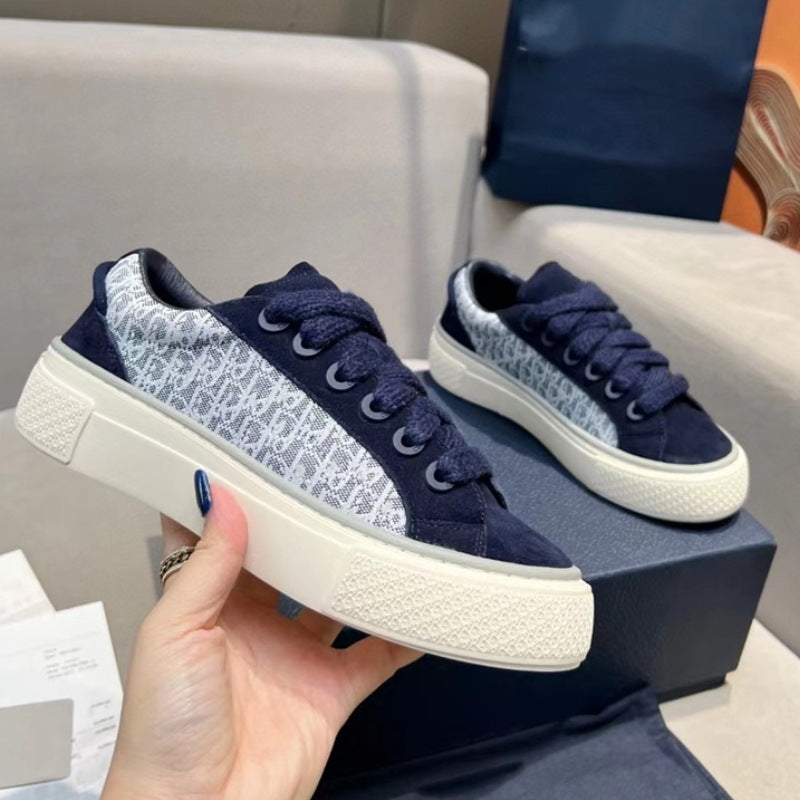 European Station New B33 Leather Color Matching Thick-soled Casual Board Shoes Women's Embroidery D Family Spring Men's Shoes Lovers Sports