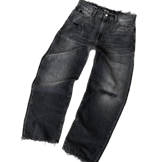 Europe And The United States Cross-border Washed Old Hole Solid Color Jeans Men And Women With Street Fashion Casual Jeans