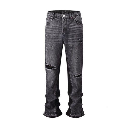 European And American Three-dimensional Cut Loose Baggy Ripped Cat Beard Micro Flared Pants Men's And Women's Jeans Jeans