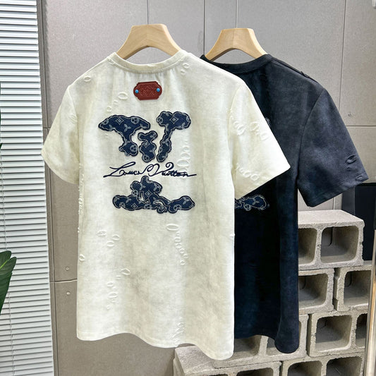 Cotton Heavy Trendy Brand Short-sleeved T-shirt 2025 Explosions Men And Women's Summer Niche New Loose Half-sleeved T-shirt Top