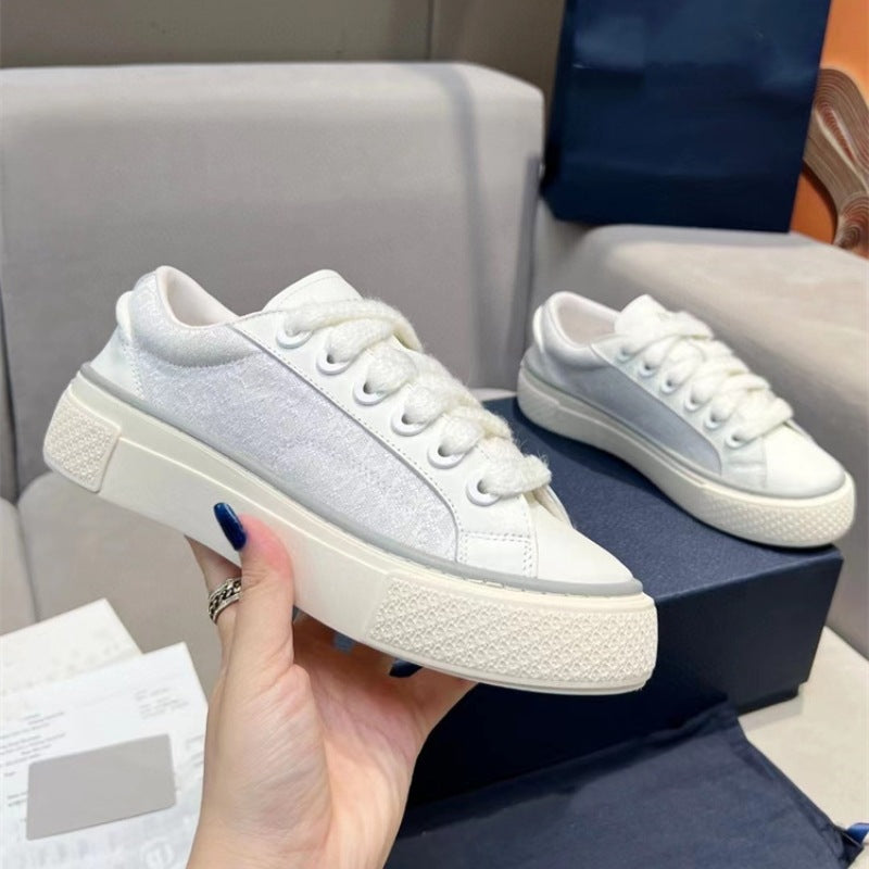 European Station New B33 Leather Color Matching Thick-soled Casual Board Shoes Women's Embroidery D Family Spring Men's Shoes Lovers Sports