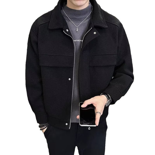 Woolen Jacket Men's Coat Autumn And Winter 2023 New High-end Feeling Fool Handsome Casual Top Short Woolen Top