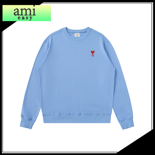 Ami&Easy Heart Embroidered Letters A Round Neck Sweatshirt For Men Spring And Autum New Loose Casual Couple Tops For Women