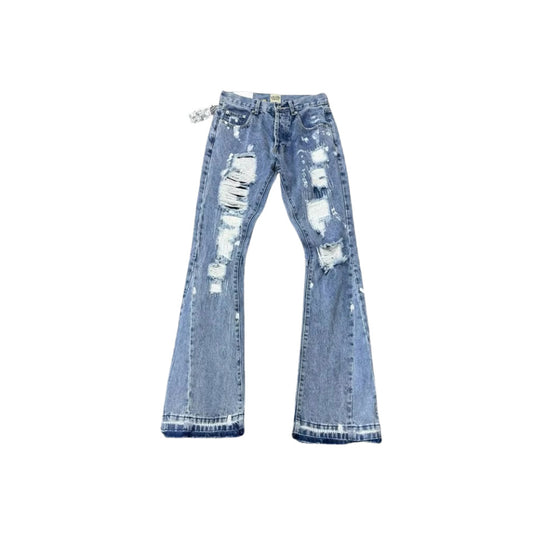 GalleryDept Splash Ink Destruction Patch Stitching Micro Flare Jeans American Ripped Street Hip Hop Pants